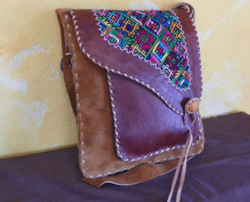Guatemalan Huipil Bag Leather